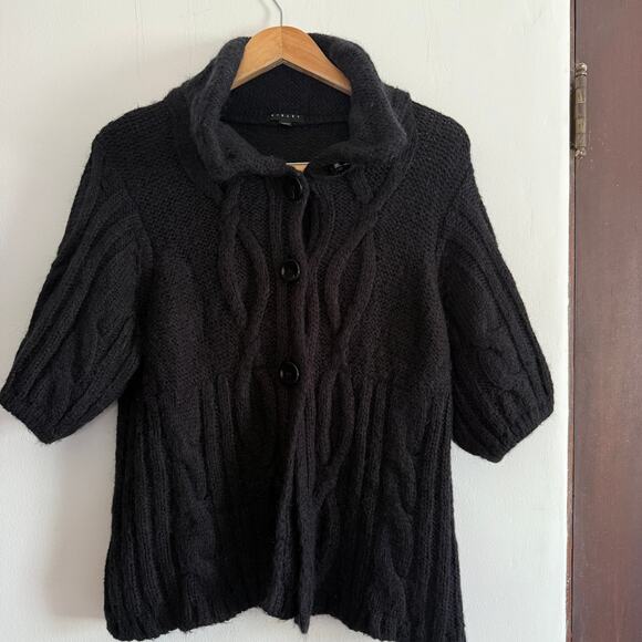Y2K Vintage SISLEY Paris | Black Wool / Mohair Blend Cable Knit Cardigan Medium - Picture 1 of 5